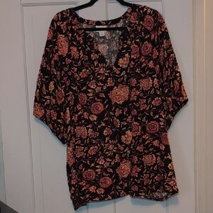 Floral Black and Orange Women's Top